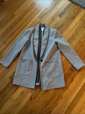 Wren Light Gray Open-Front Blazer with Contrast Trim